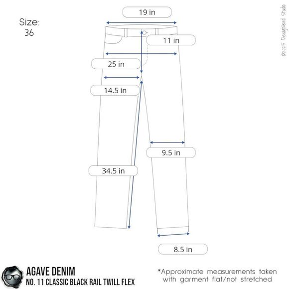 AGAVE DENIM NO. 11 CLASSIC BLACK RAIL TWILL FLEX JEANS IN RAISIN MEN’S SIZE 36 - Picture 14 of 16